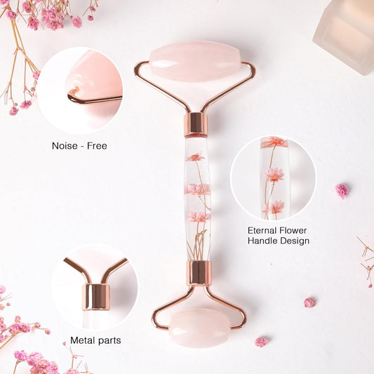 Medivita Gesichtsmassage-Roller aus Rosenquarz mit echtem Rosenquarz und langlebigem Metallrahmen.