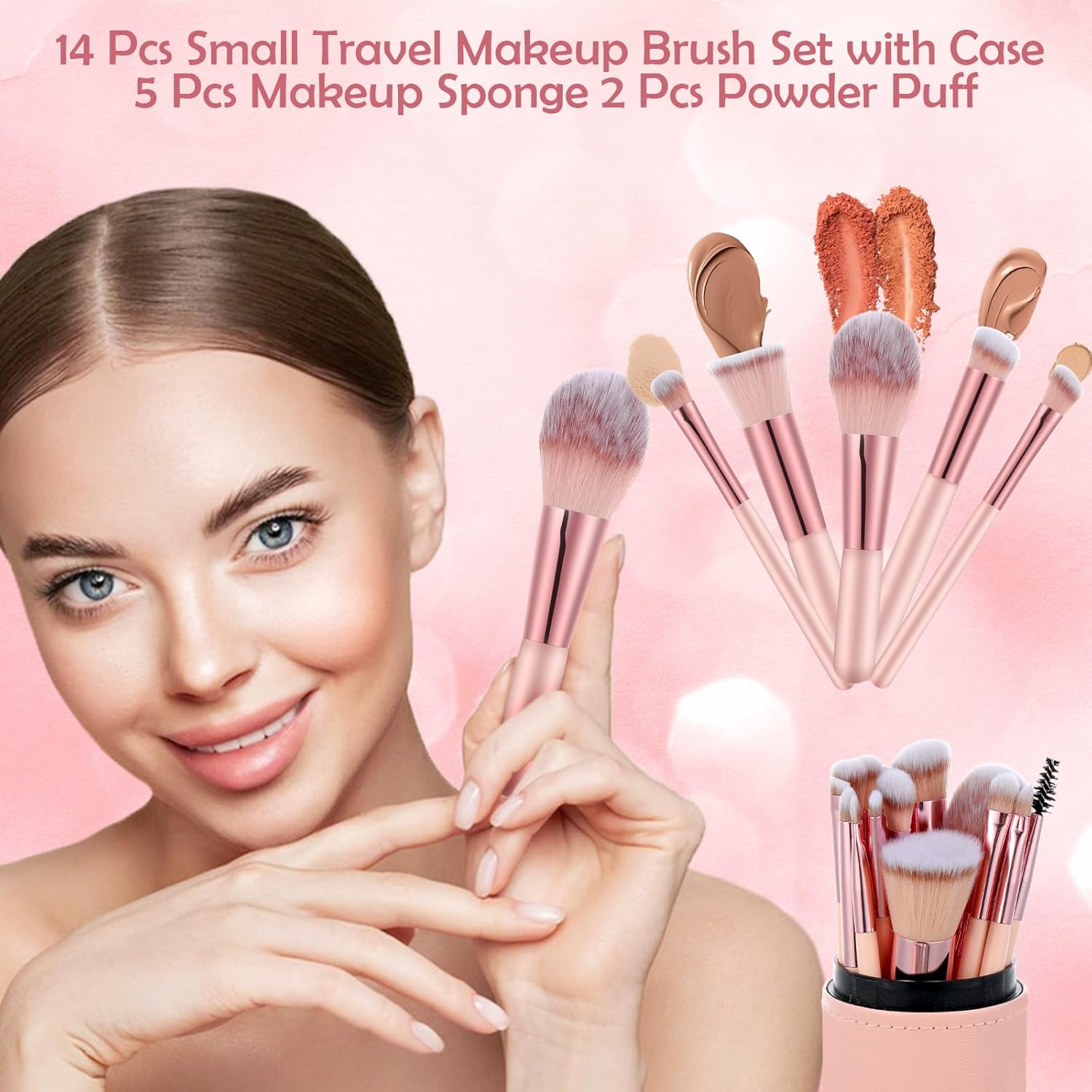 Medivita Professionelles Make-up-Pinsel- & Schwamm-Set mit 14 Pinsel, 5 Schwämme und 2 Puder-Puffs für perfektes Make-up.
