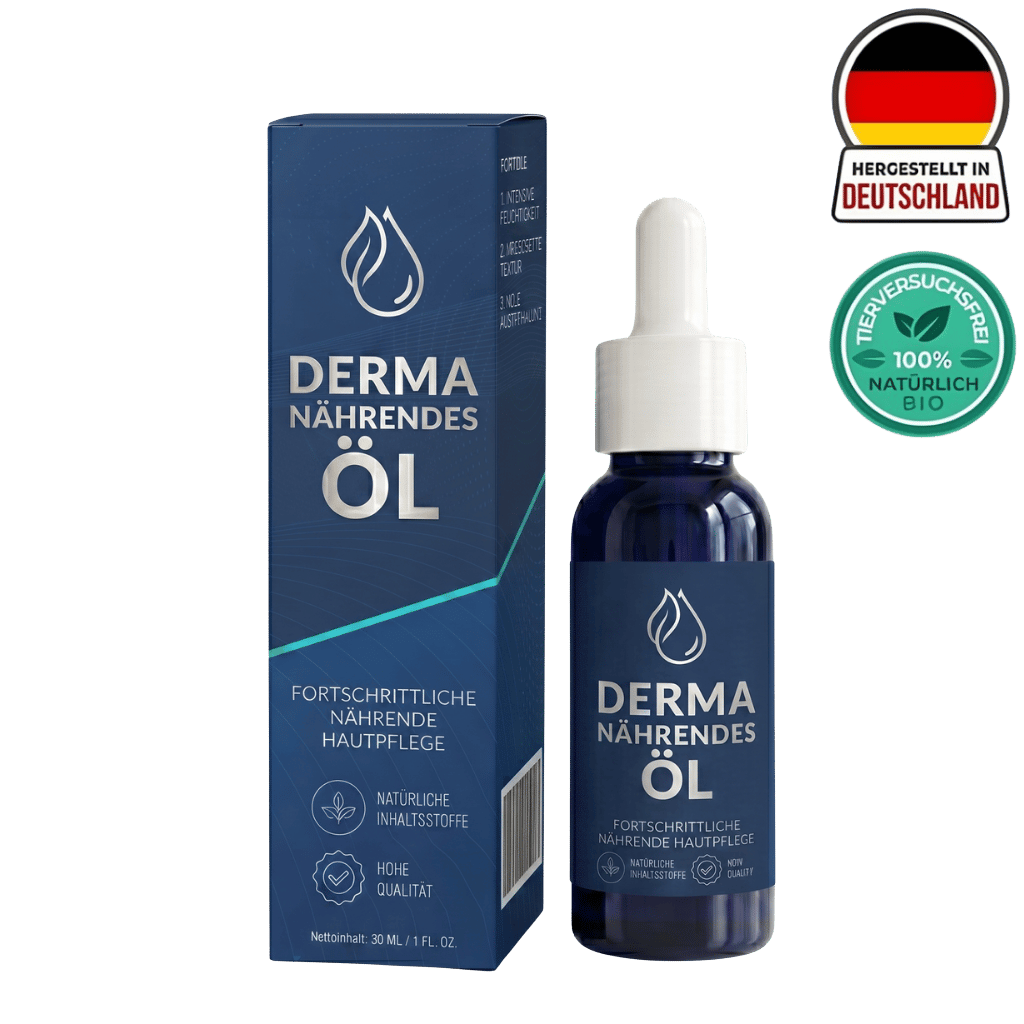 Derma Nährendes Öl in einer eleganten Flasche für tägliche Hautpflege, pflegt und befeuchtet die Haut.