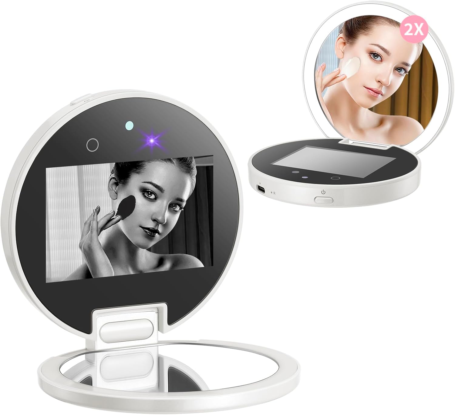 Medivita Intelligenter Kosmetikspiegel mit HD-Display & UV-Schutz, tragbarer Spiegel mit 2-facher Vergrößerung und LED-Beleuchtung.