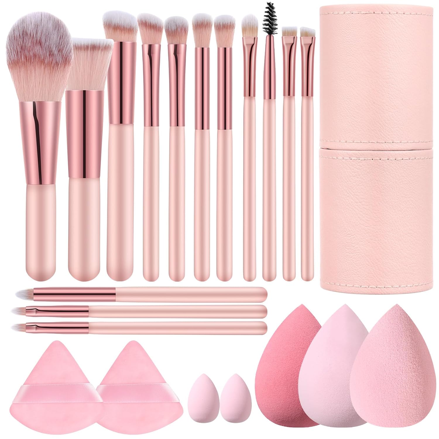 Medivita Professionelles Make-up-Pinsel- & Schwamm-Set mit rosé-goldenen Pinseln und Beauty-Schwämmchen