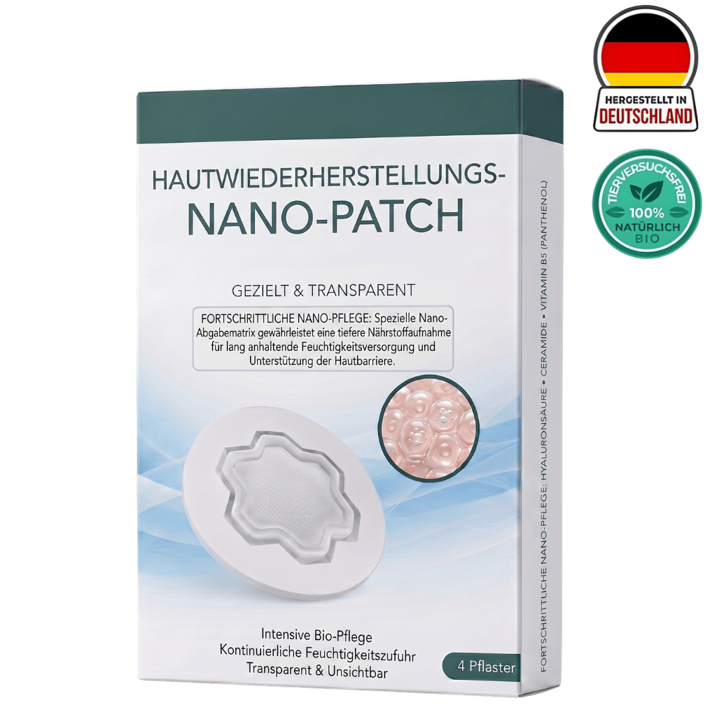 Hautregenerations-Nano-Pflaster in der Verpackung, für weiche und glatte Haut, pflegt und unterstützt die Hautgesundheit.