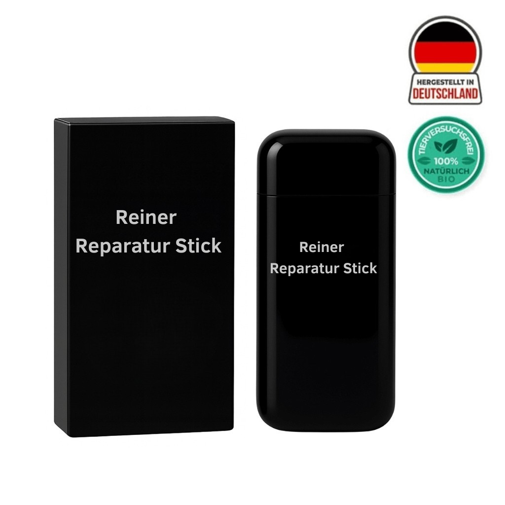 Schwarzer Reiner Reparatur Stick in Verpackung, hergestellt in Deutschland, 100% natürliche Inhaltsstoffe.