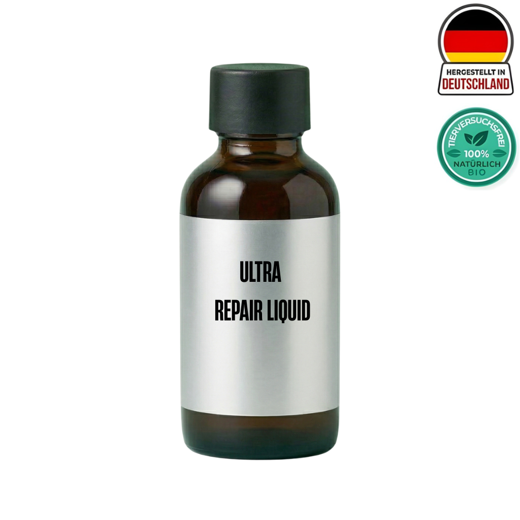 Ultimative Reparaturflüssigkeit in einer eleganten Flasche für eine perfekte Hautpflege.