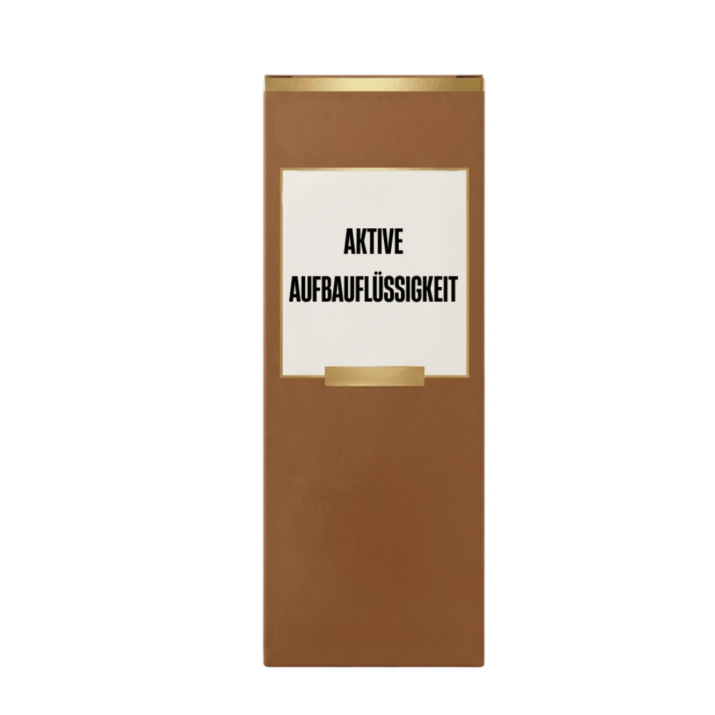 Produktbild der Aktive Aufbauflüssigkeit in eleganter Verpackung für tägliche Hautpflege.