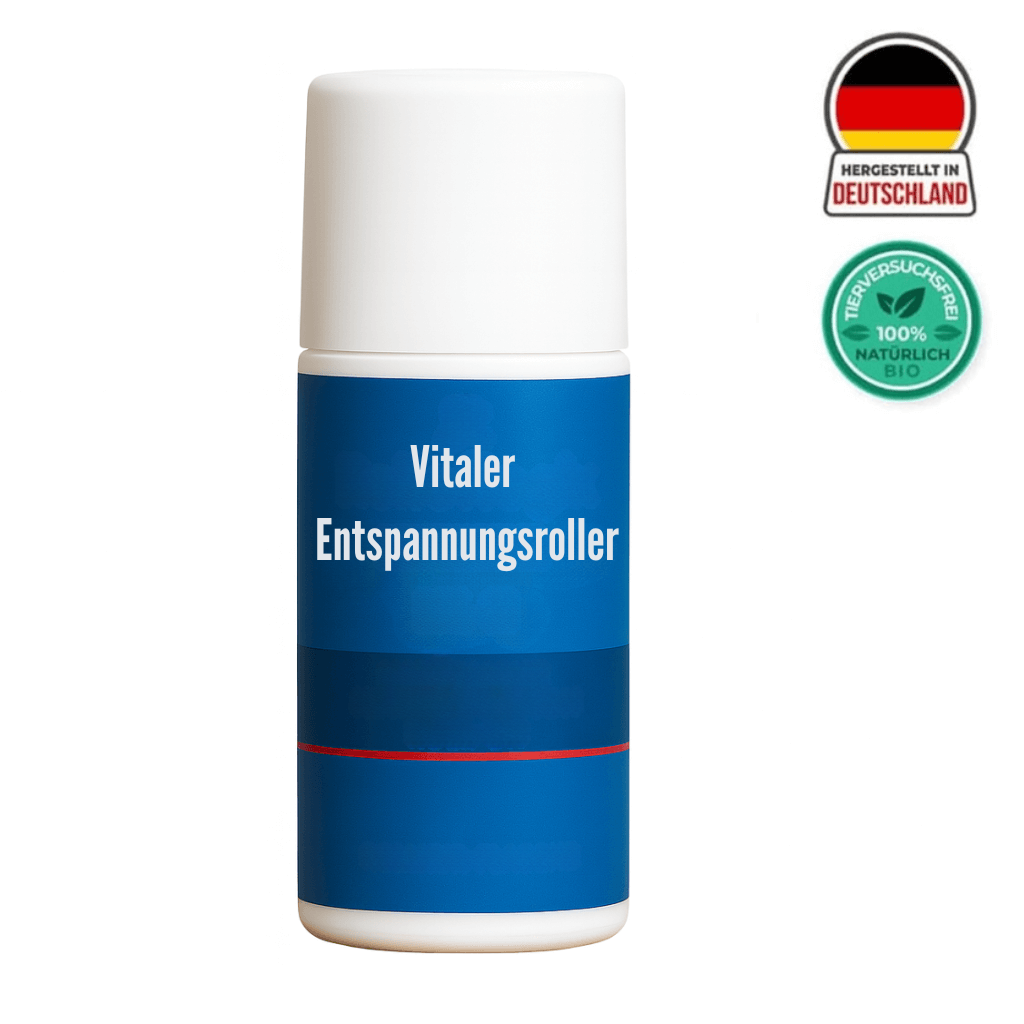 Vitaler Entspannungsroller in einer blauen Verpackung, designed für die tägliche Hautpflege und erfrischende Anwendung.