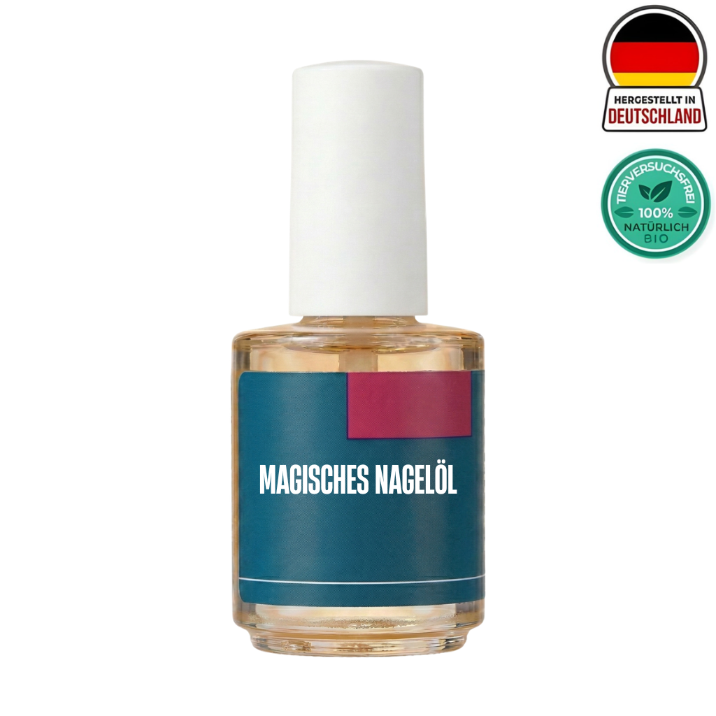 Magisches Nagelöl in einer klaren Flasche, designed für gepflegte Nägel und Nagelhaut.