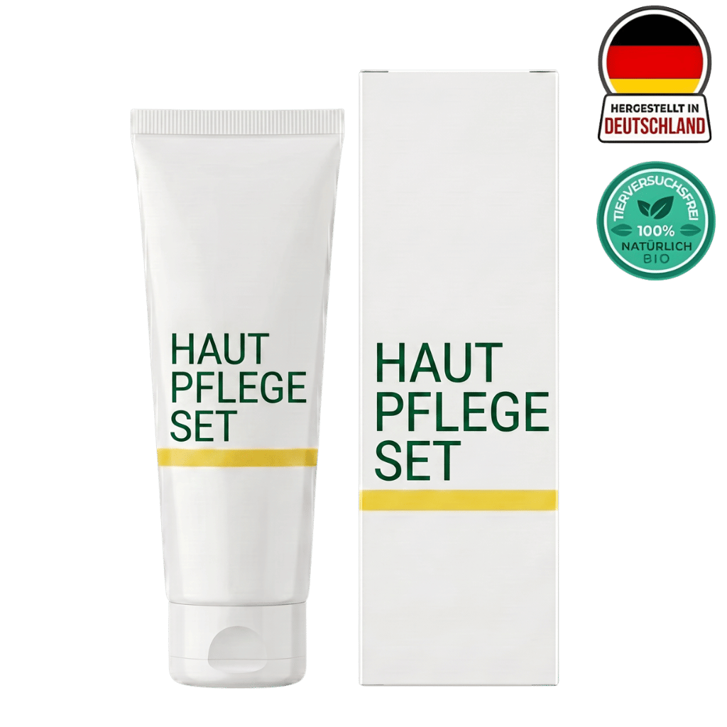 Hautpflegeset Box mit Tube für strahlende, hydratisierte Haut, hergestellt in Deutschland, 100% natürlich.