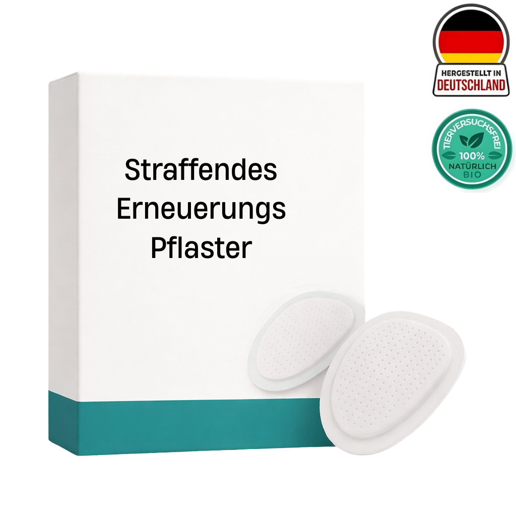Straffendes Erneuerungs Pflaster Verpackung und Produktansicht mit deutschen Qualitätslogos.