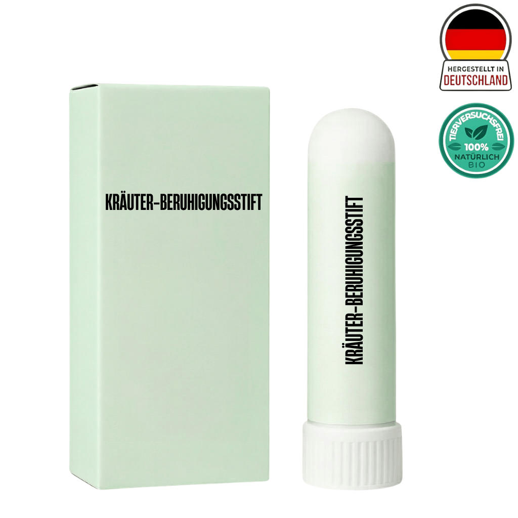 Kräuter-Beruhigungsstift in umweltfreundlicher Verpackung, ideal für tägliche Hautpflege und schnelle Auffrischungen.