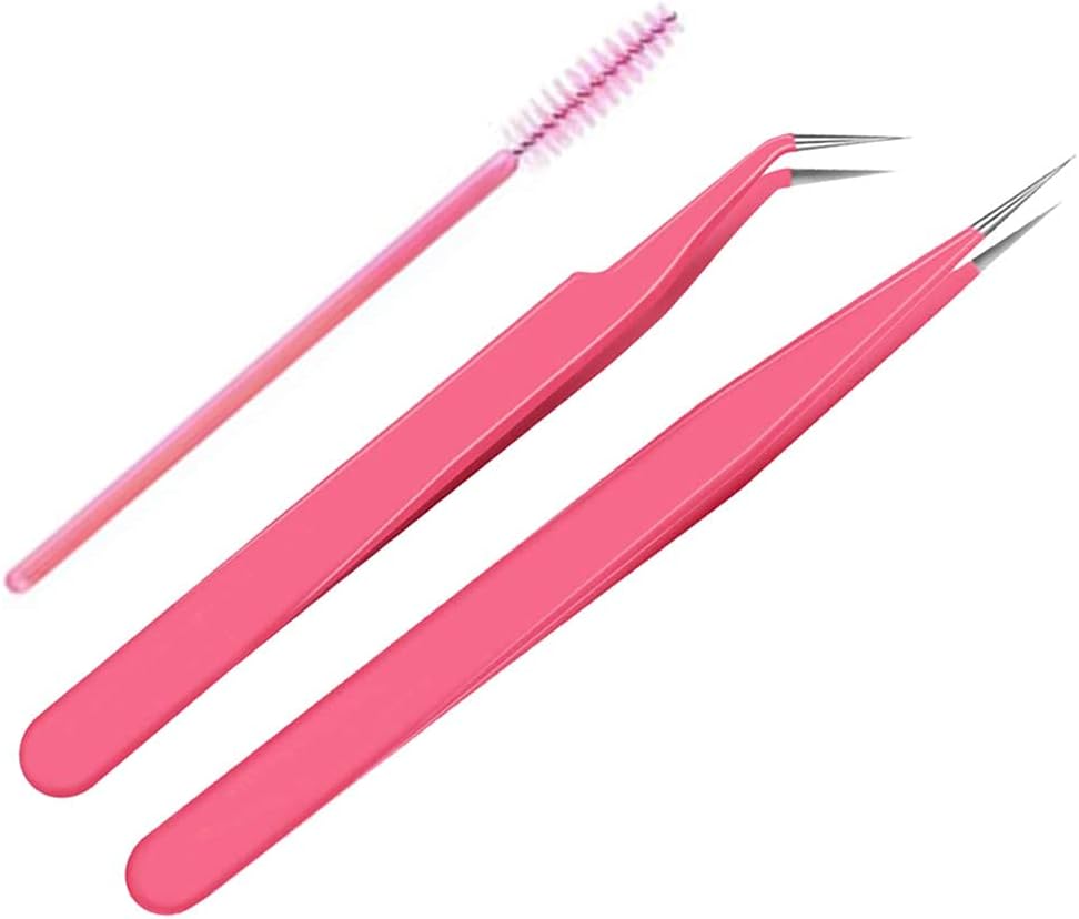 Medivita Präzisionspinzette Edelstahl in Pink, ideal für Augenbrauenstyling und Wimpernverlängerungen.