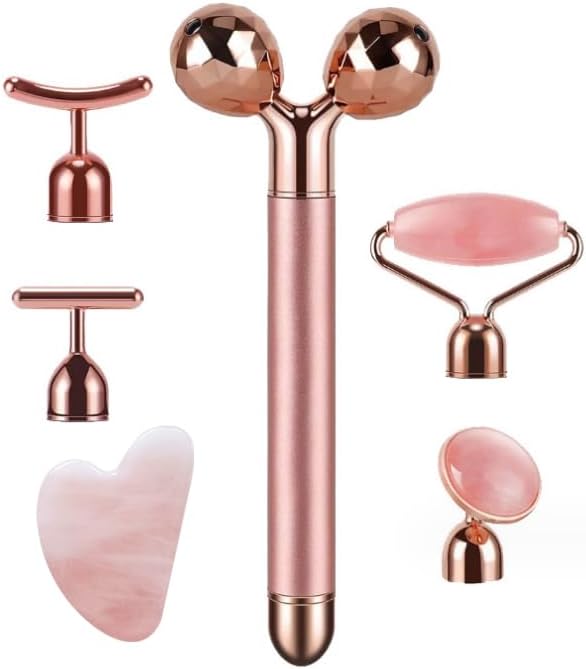 Medivita Natürlicher Jade-Gesichtsroller und verschiedene Gesichtsmasseure in Roségold und Rosa.