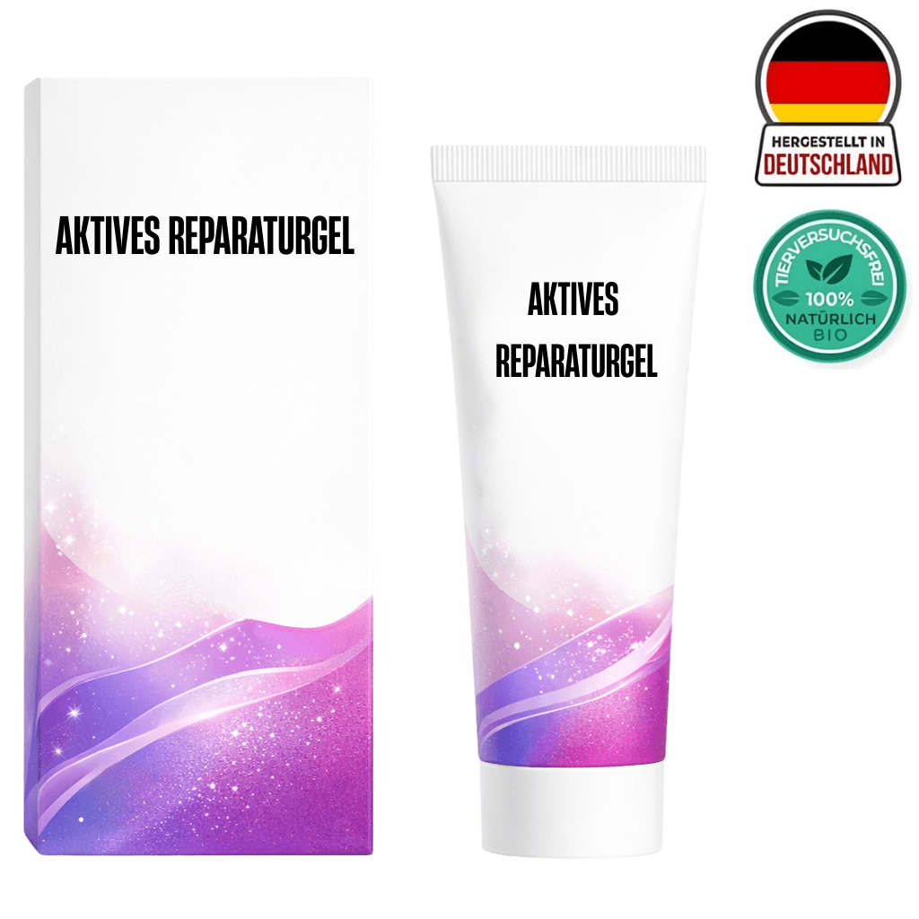Aktives Reparaturgel in einer Tube mit Verpackung, ideal für kosmetische Hautpflege und glatte Haut.