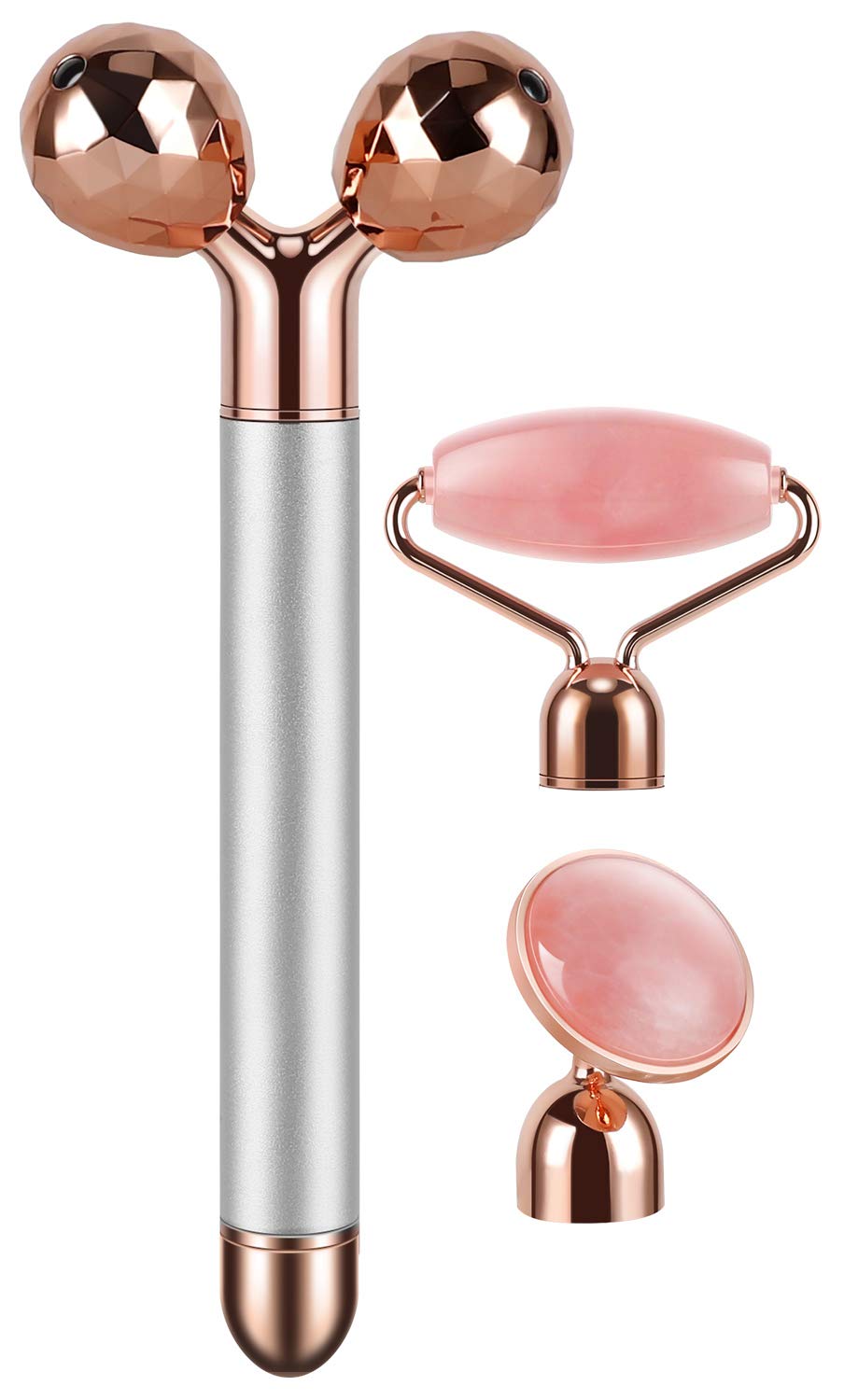 Medivita 3-in-1 Gesichtsroller Set mit Roségold-Aufsätzen für sanfte Gesichtsmassagen und strahlende Haut.