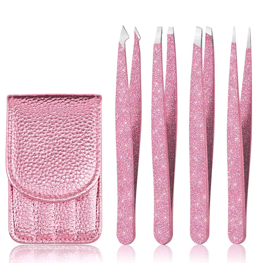 Medivita Edelstahl-Präzisions-Set mit pinken Pinzetten und eleganter Aufbewahrungstasche