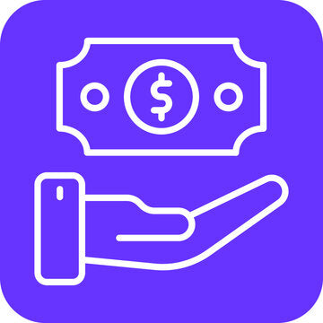 Symbol für virtuelles Trinkgeld mit Geldschein und Hand, im Zusammenhang mit Tipps.