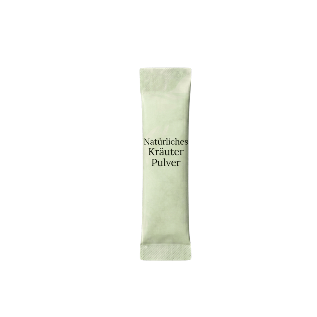 Natürliches Kräuterpulver in einer praktischen Einzelverpackung für die tägliche Schönheitsroutine.