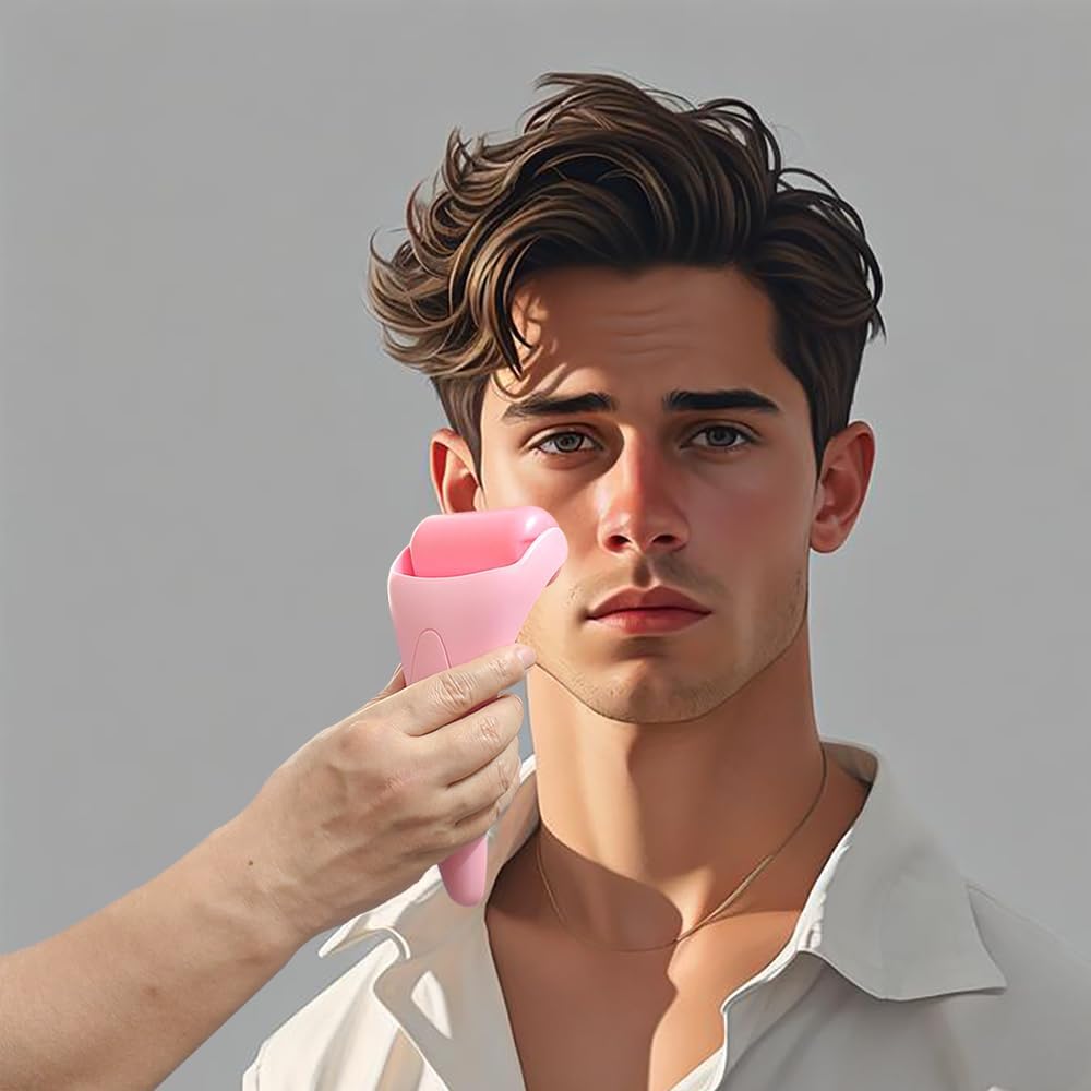Medivita Gesichtsmassage-Roller wird sanft auf das Gesicht eines jungen Mannes angewendet für eine entspannende Pflege.