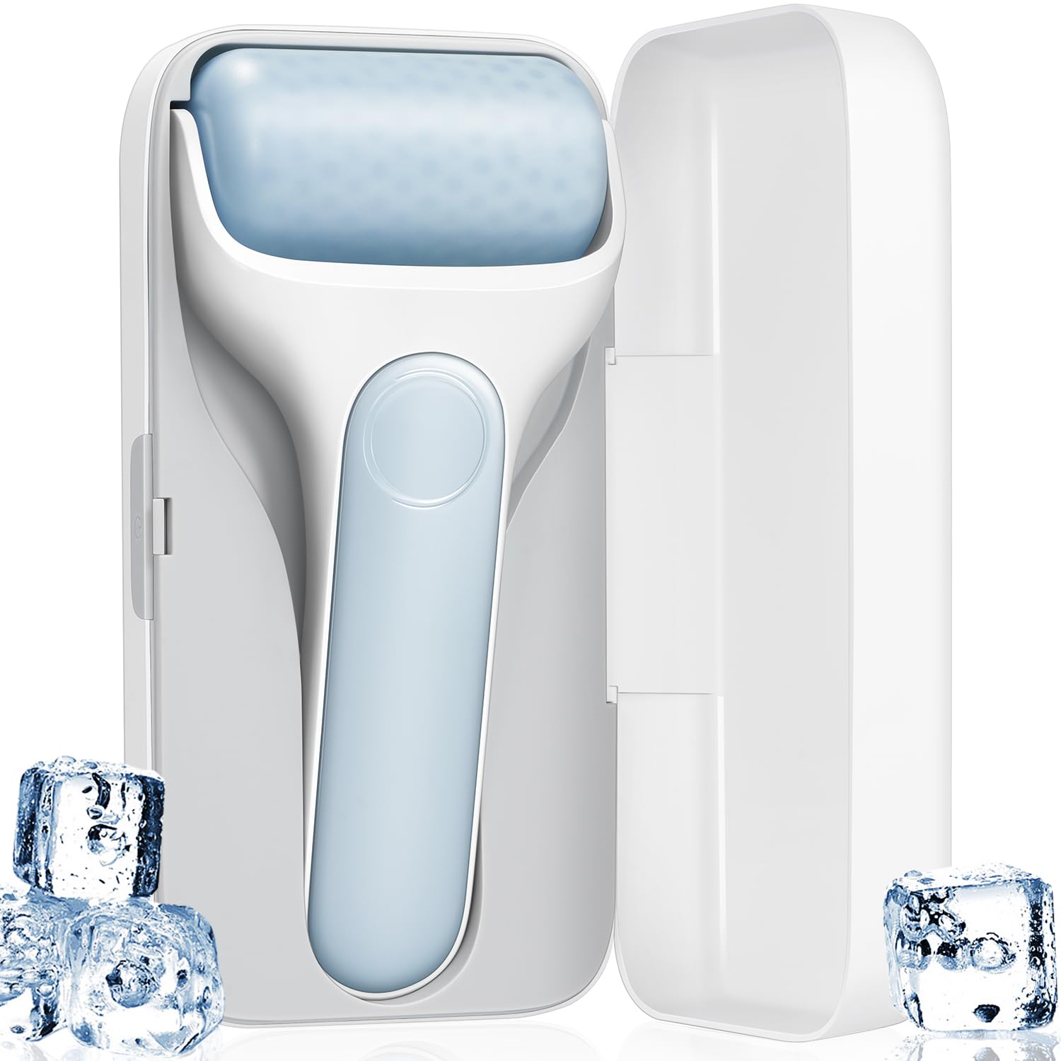 Medivita Gua Sha Massage-Set für Gesicht & Körper, rosa Gua Sha Roller mit Metallrahmen und Kühlschrank-Eiswürfeln.