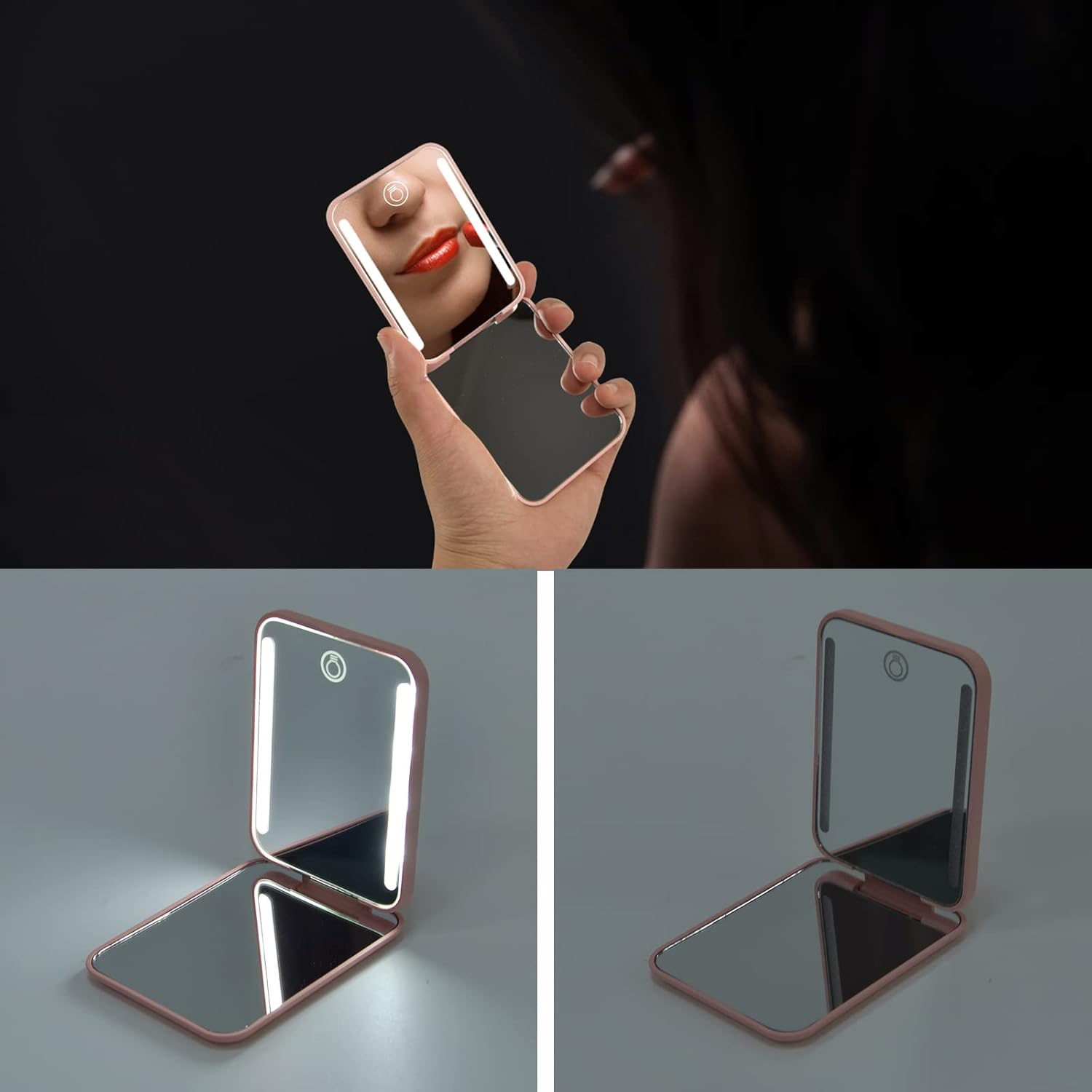 Medivita LED-Taschenspiegel mit Vergrößerung, klappbarer Handspiegel mit LED-Beleuchtung für Make-up und Hautpflege.