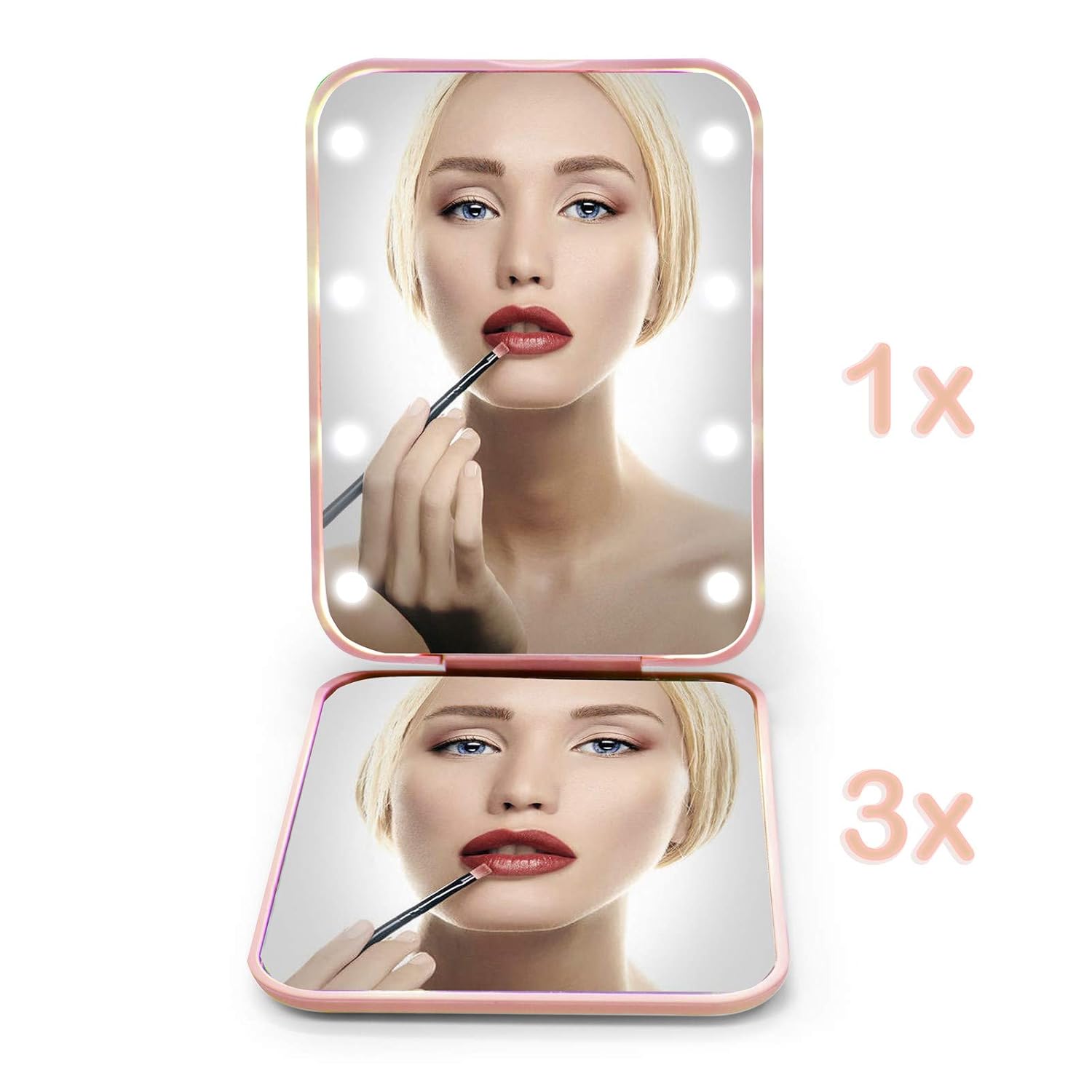 Medivita Tragbarer Handspiegel mit Vergrößerung, handliches Make-up Spiegel mit 1x und 3x Vergrößerung.