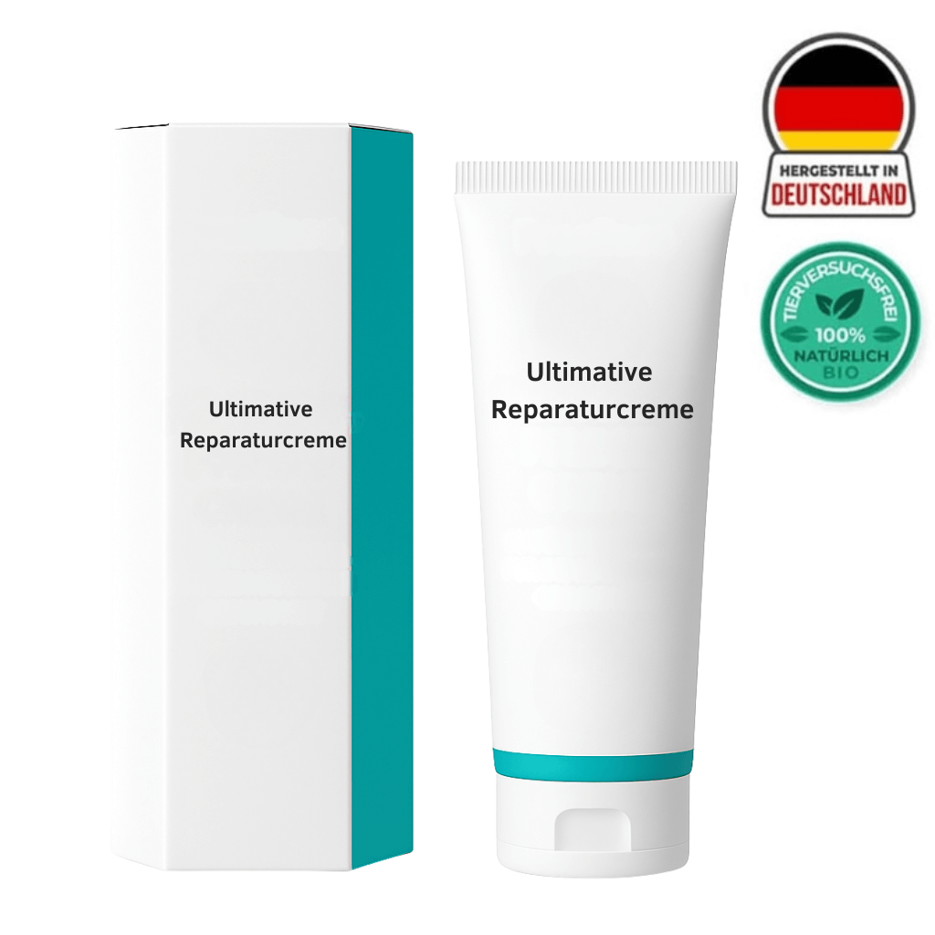 Ultimative Reparaturcreme in Verpackung, hochwertige sanfte Hautpflege für frische und gepflegte Haut.