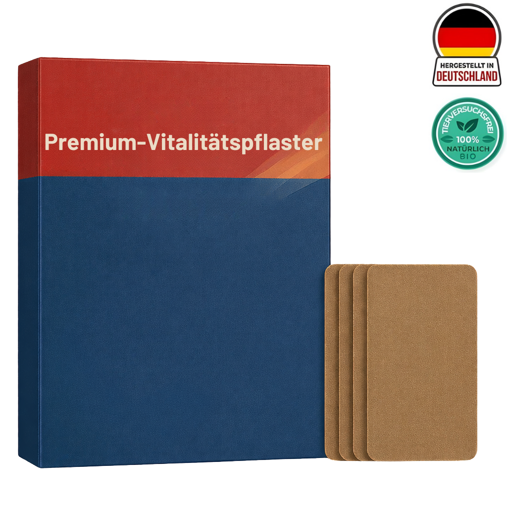 Premium-Vitalitätspflaster Packung mit hautfreundlichen Pflastern zur intensiven Hautpflege.