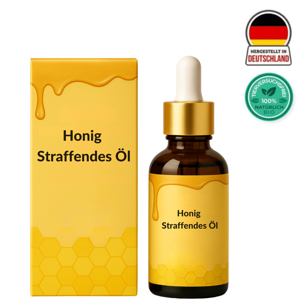 Honig Straffendes Öl, hochwertige Hautpflege in Flasche und Verpackung, ideal für die tägliche Beauty-Routine.