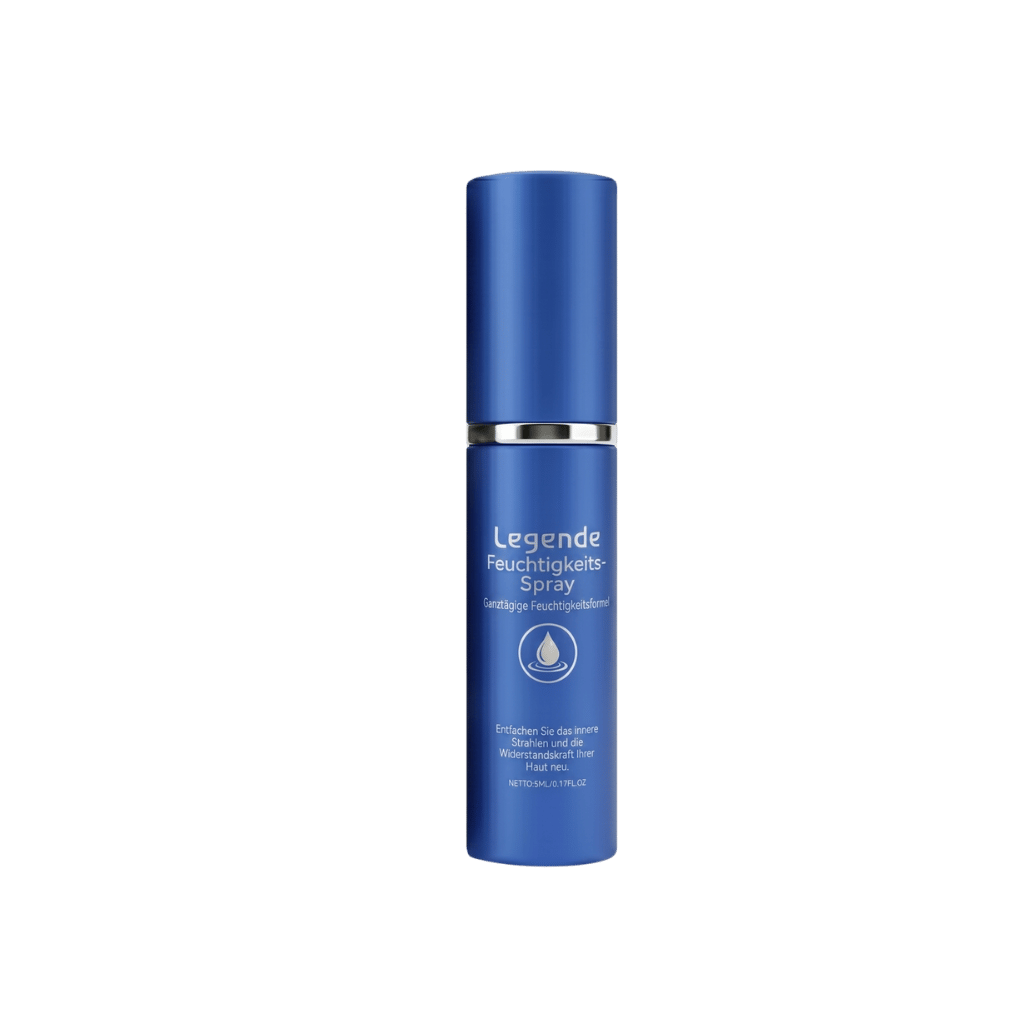 Legende Feuchtigkeitsspray in blauer Flasche für intensive Hautfeuchtigkeit und erfrischende Pflege.
