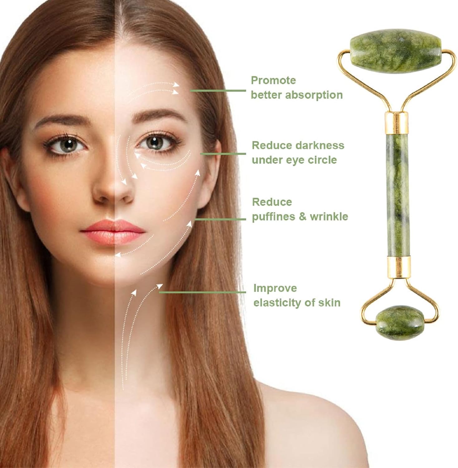 Medivita Jade-Gesichtsroller & Massage-Set zur Förderung der Hautpflege, Durchblutung und Elastizität.