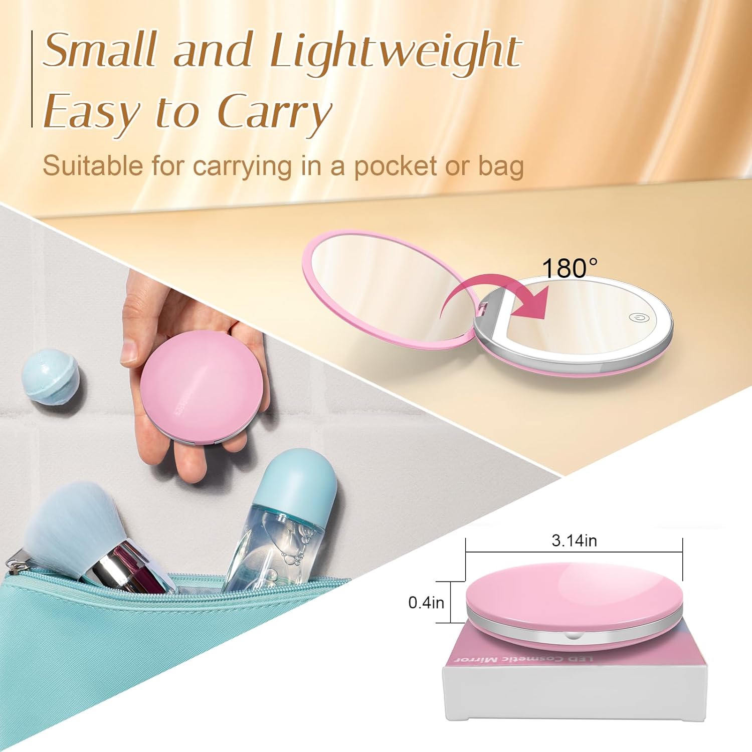 Medivita Kompaktspiegel mit Vergrößerung, kleiner tragbarer Spiegel, ideal für Handtasche oder Reise.