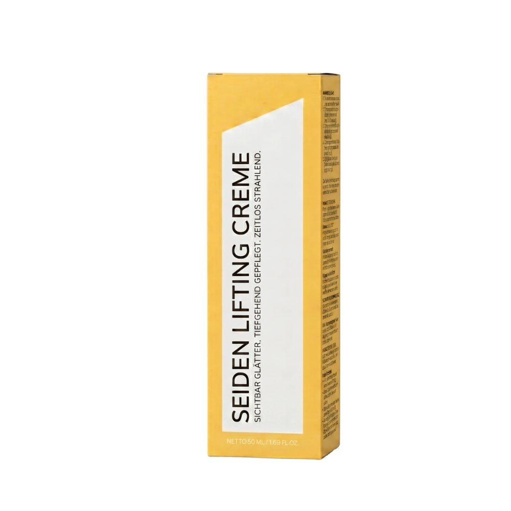Seiden Lifting Creme Produktverpackung mit lifting-orientierter Beauty-Creme für glattere Haut.