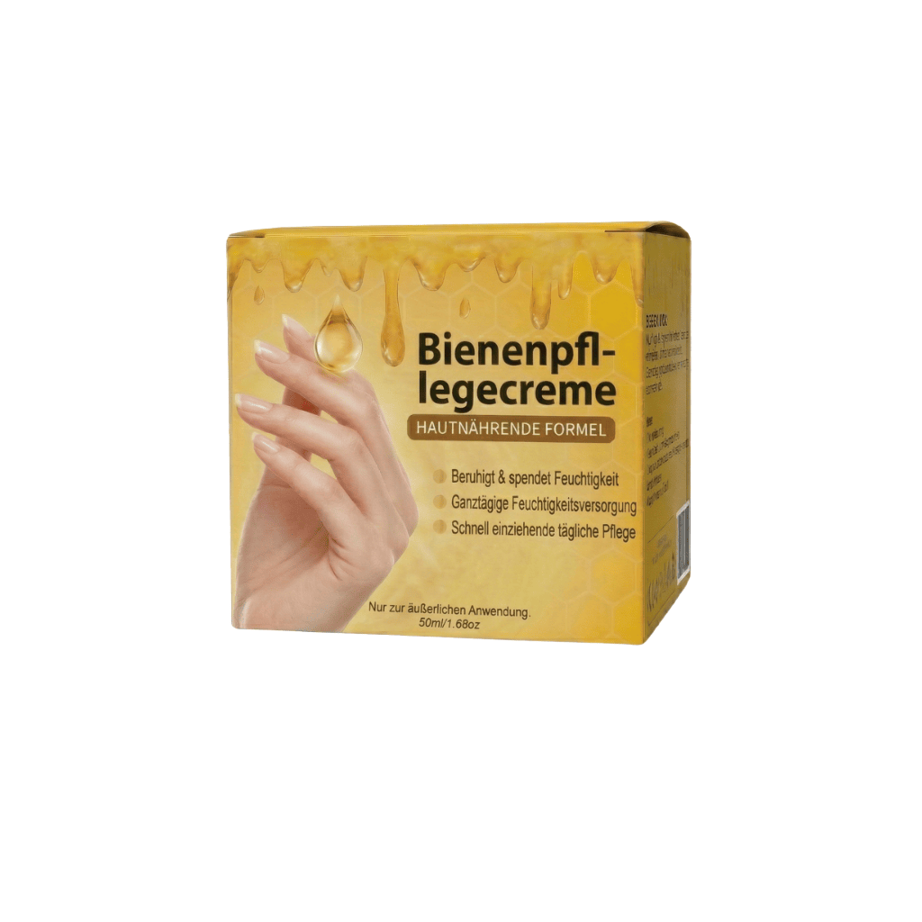 Luxuriöse Bienenpflegecreme im Karton mit Hautnährender Formel für tägliche Feuchtigkeitspflege.
