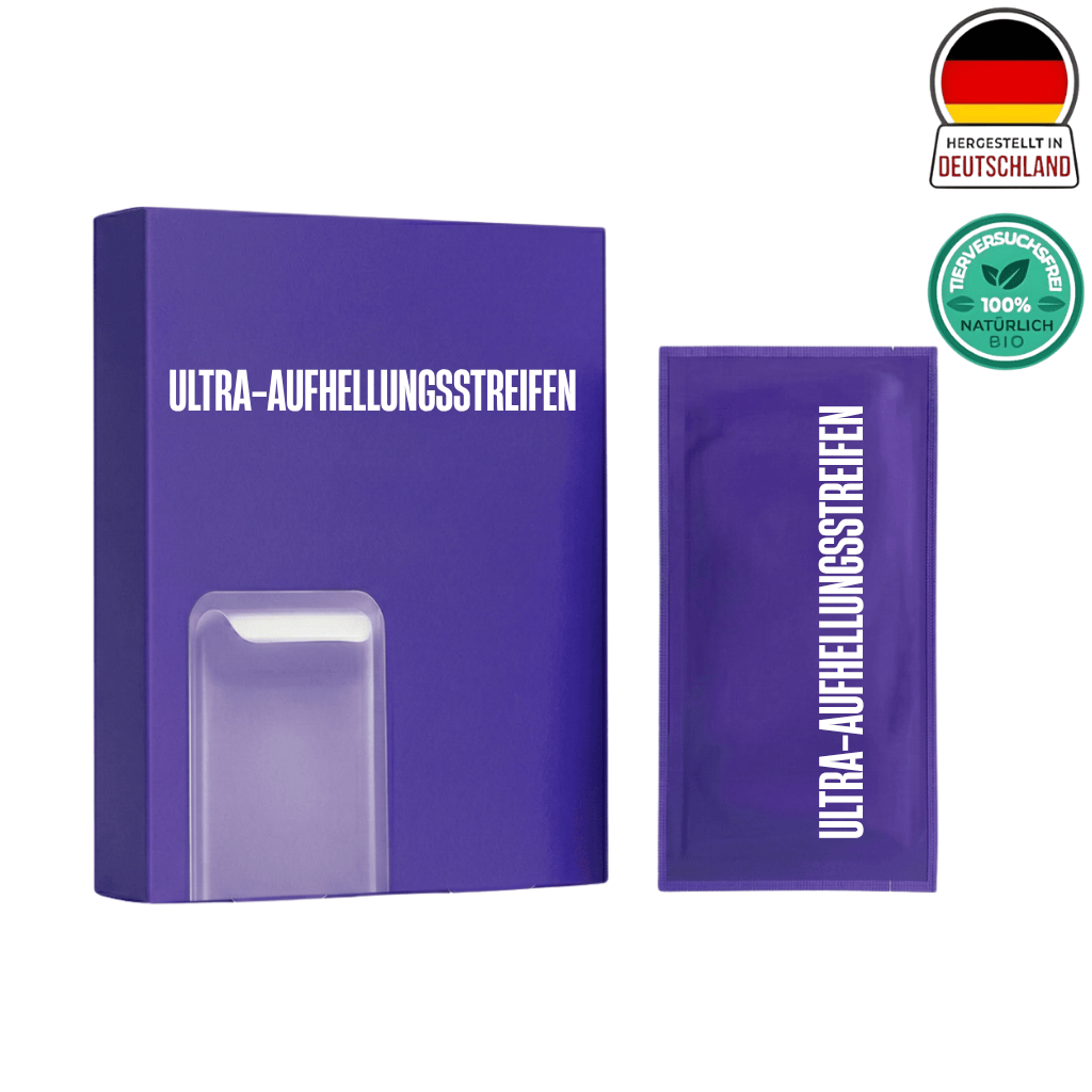 Ultra-Aufhellungsstreifen Verpackung mit Streifen für helleres Lächeln und Mundpflege.