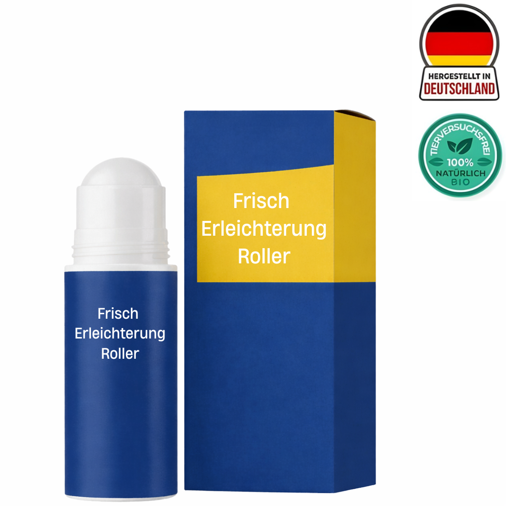 Frisch Erleichterung Roller in einer blauen Verpackung mit Roll-on-Applikator für erfrischende Hautpflege.