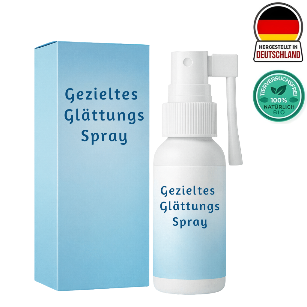 Gezieltes Glättungsspray in einer flasche mit blauer Verpackung, ideal für tägliche Hautpflege.