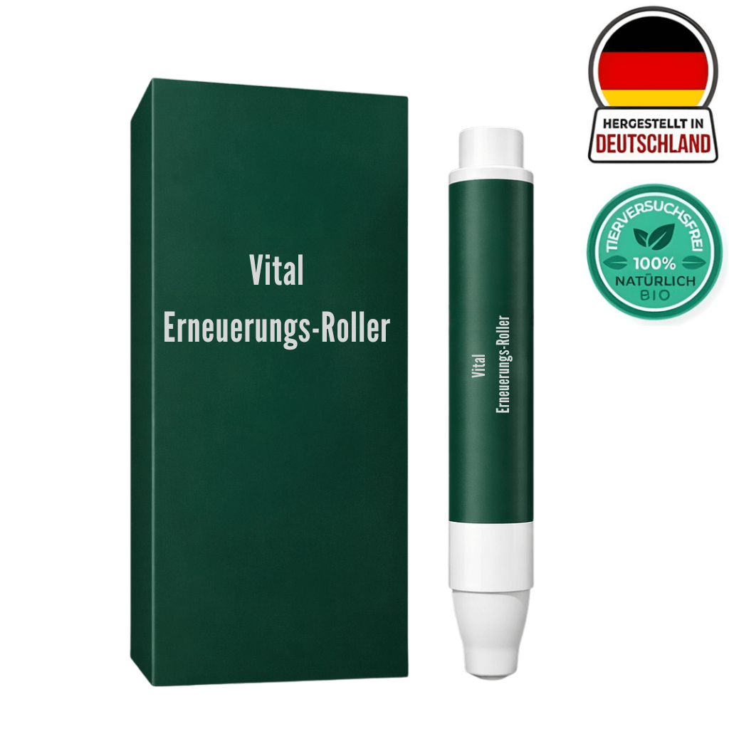 Vital Erneuerungs-Roller in umweltfreundlicher Verpackung zur täglichen Hautpflege.