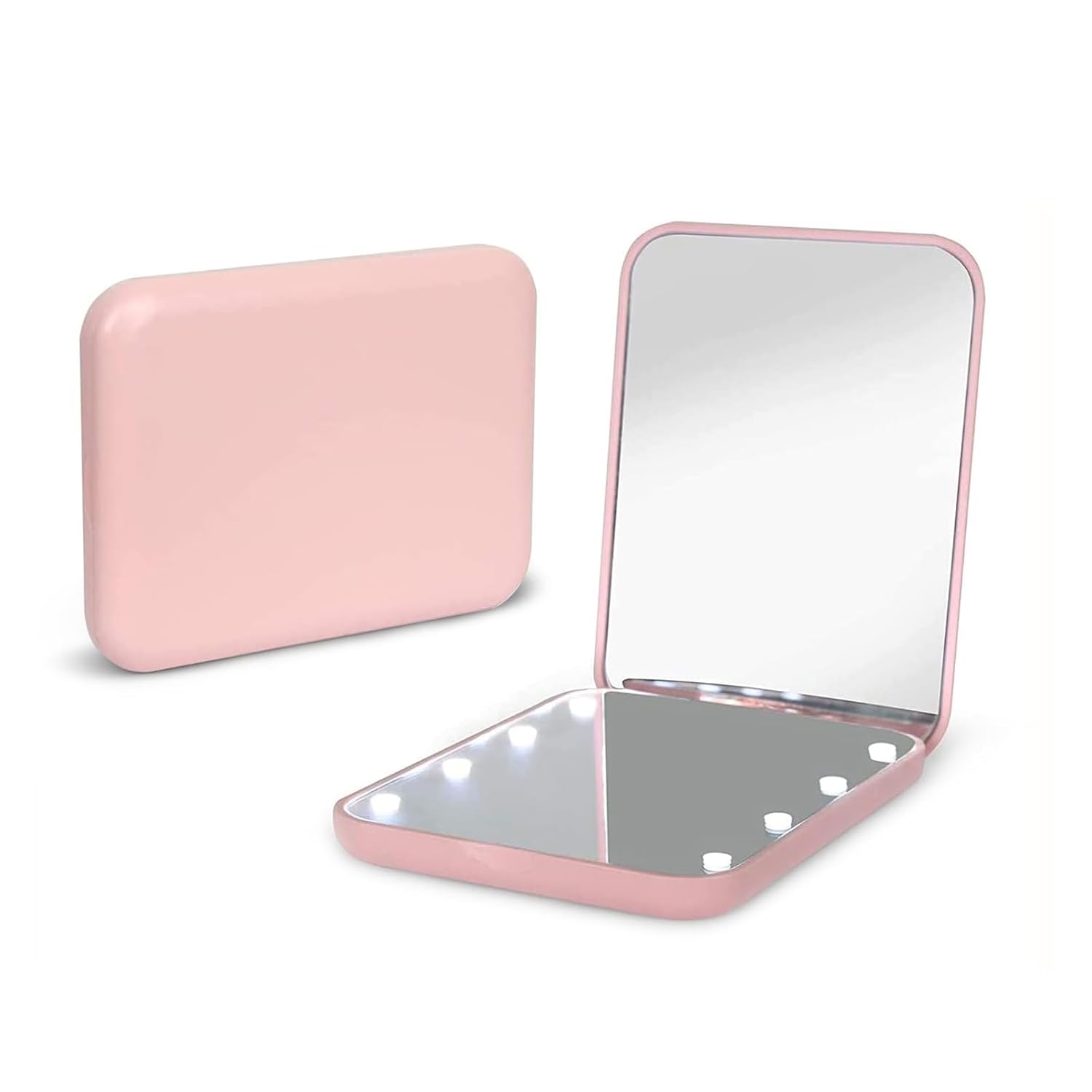 Medivita Tragbarer Handspiegel mit Vergrößerung in pink mit LED-Beleuchtung, ideal für Make-up und Hautpflege.