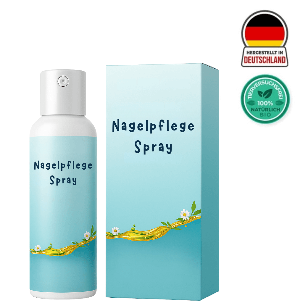 Nagelpflege Spray mit flauschiger Textur für gepflegte und revitalisierte Nägel, verpackt in einem blauen Design.