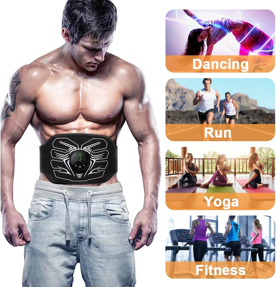 Mann trägt den Medivita CorePulse EMS-Gürtel für effektivere Fitnessübungen wie Tanzen, Laufen, Yoga und Fitness.