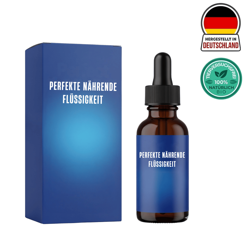 Flasche mit perfekter nährender Flüssigkeit in Verpackung, ideal für pflegende Hautpflege.
