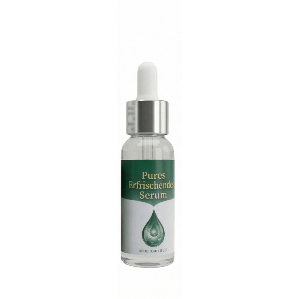 Premium Erfrischungsserum in einer eleganten Flasche mit Pipette für intensive Hautpflege.