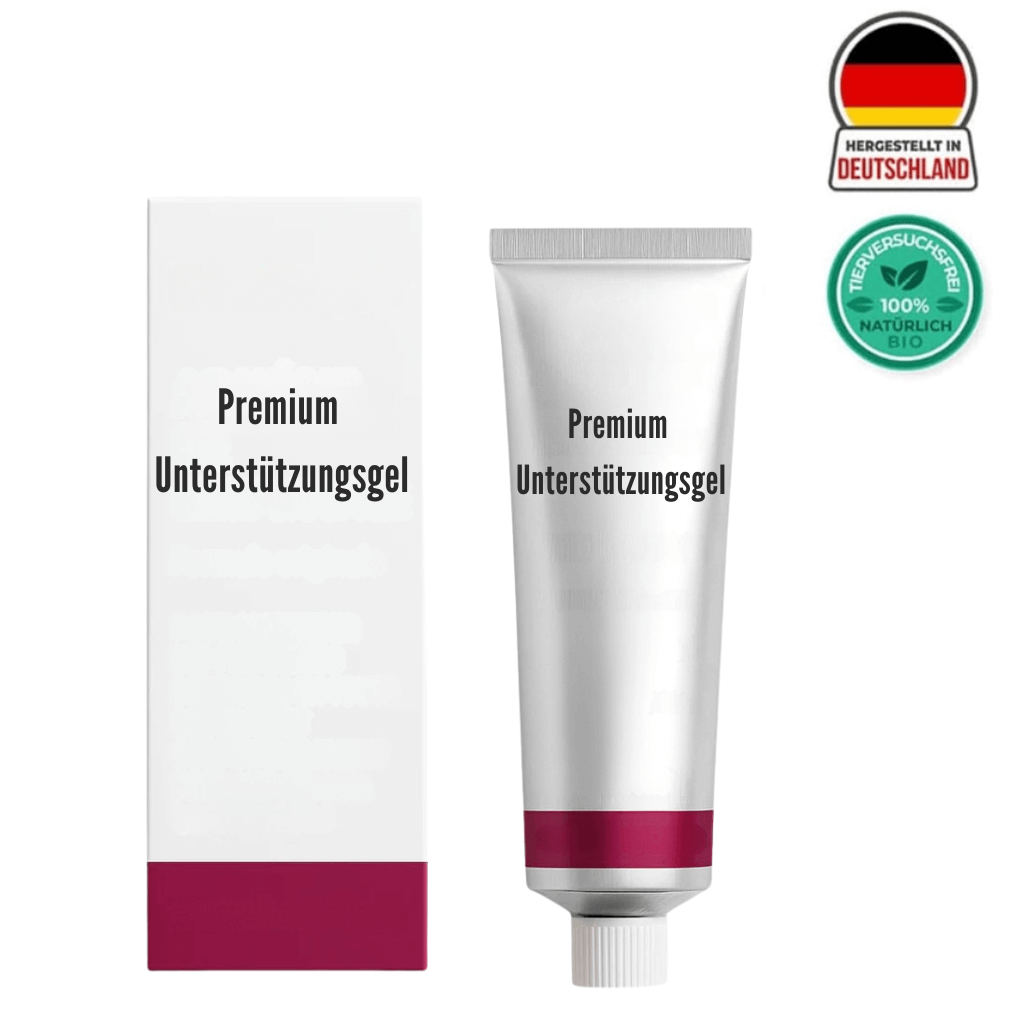 Premium Unterstützungsgel Tube und Verpackung, sanfte Creme zur Hautpflege im Mundbereich.