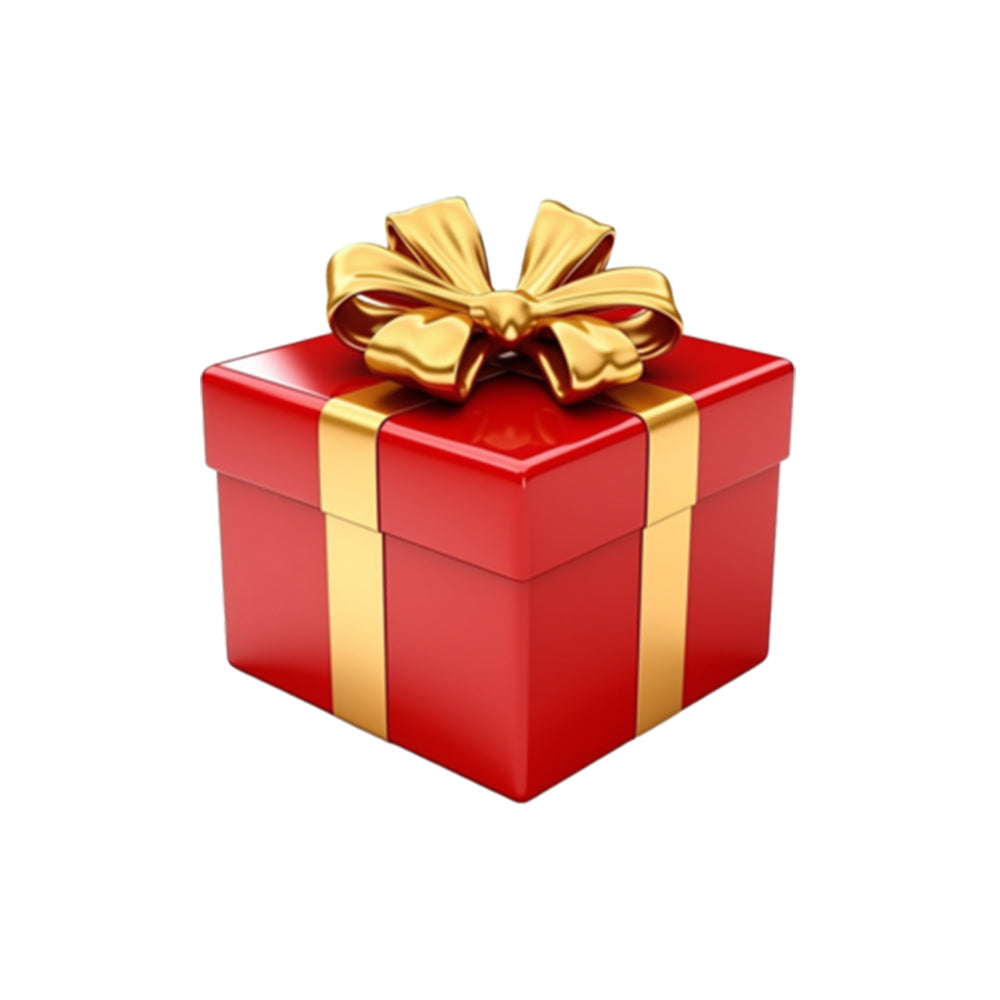 Geheimnisvolles Additions-Geschenk in einem roten Geschenk mit goldener Schleife für Beauty und Wellness.