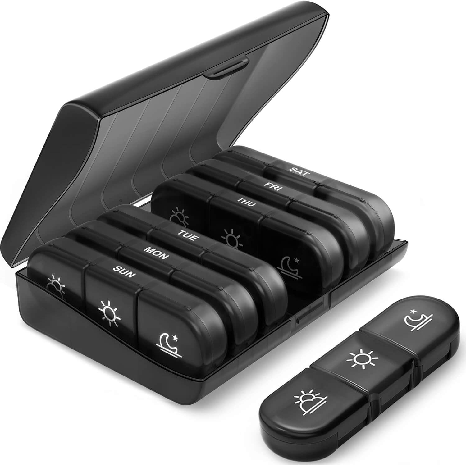 Medivita 7-Tage Pillenbox mit Platz für Medikamente für eine Woche, robust und BPA-frei.
