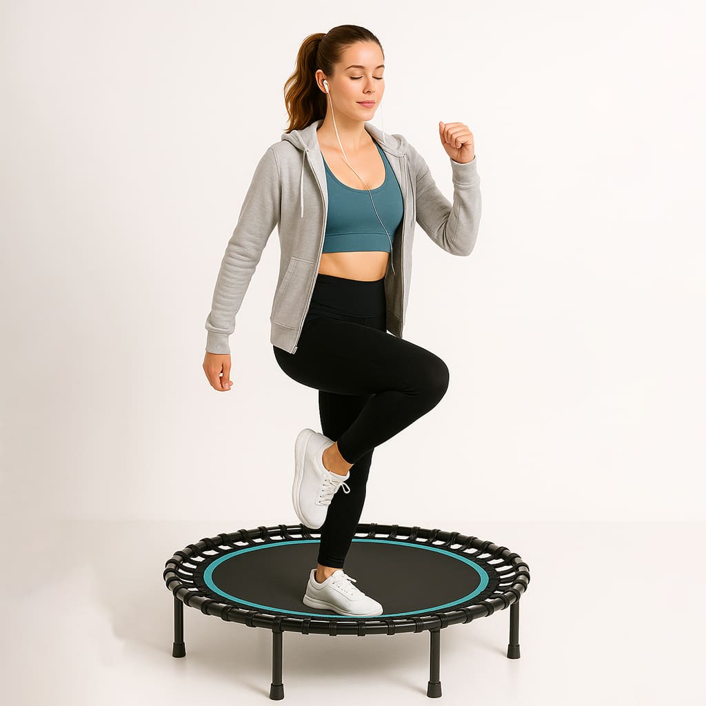 Frau trainiert auf dem Medivita AktivSpring Mini-Trampolin für ein effektives Ganzkörpertraining.