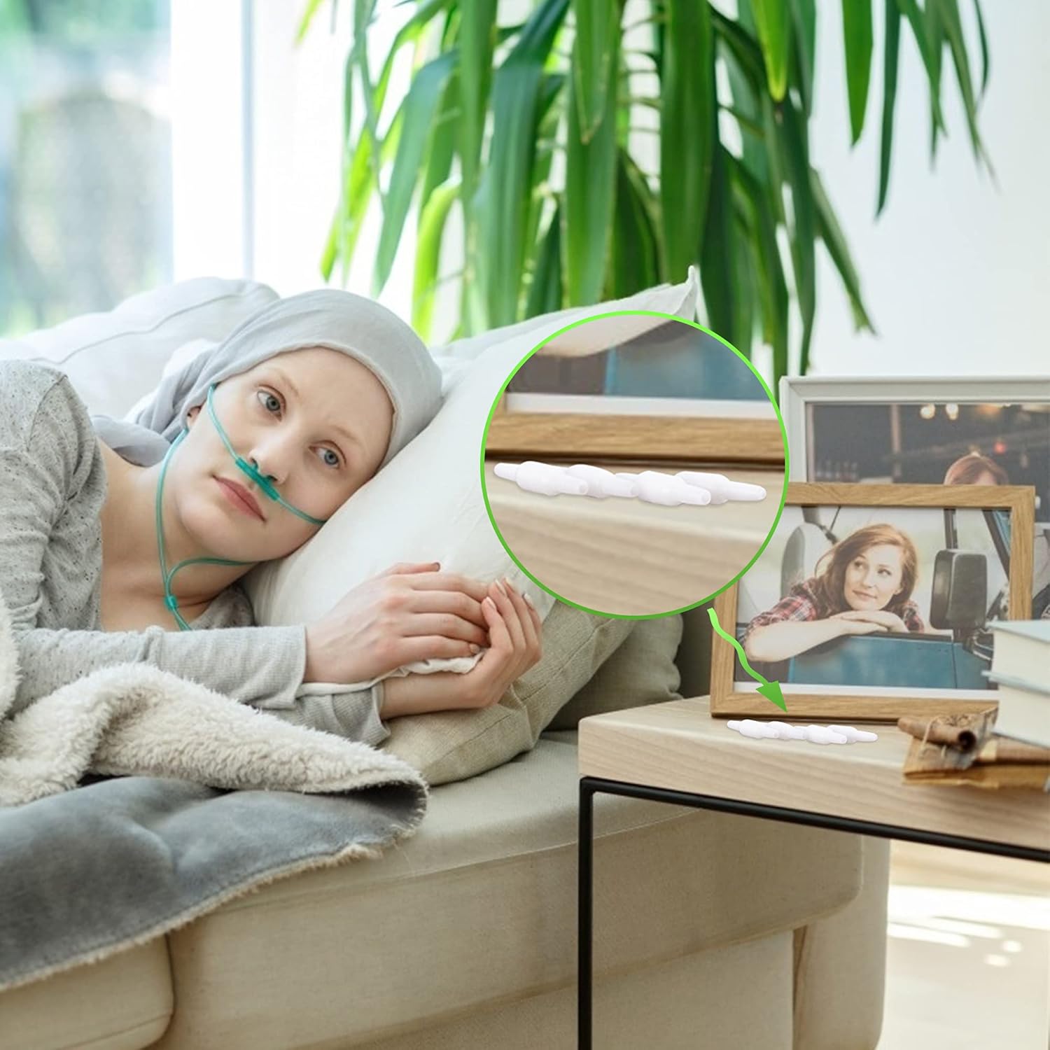 Medivita OxySpin Schlauchadapter in der Nähe von einer erholsamen Person mit Sauerstoffschlauch