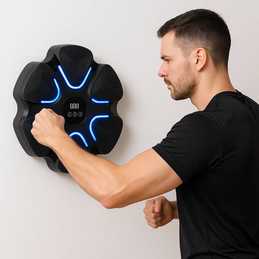 Mann trainiert mit Medivita Reaktio, einem LED-Trainingsgerät für Reflex- und Schlagtraining.