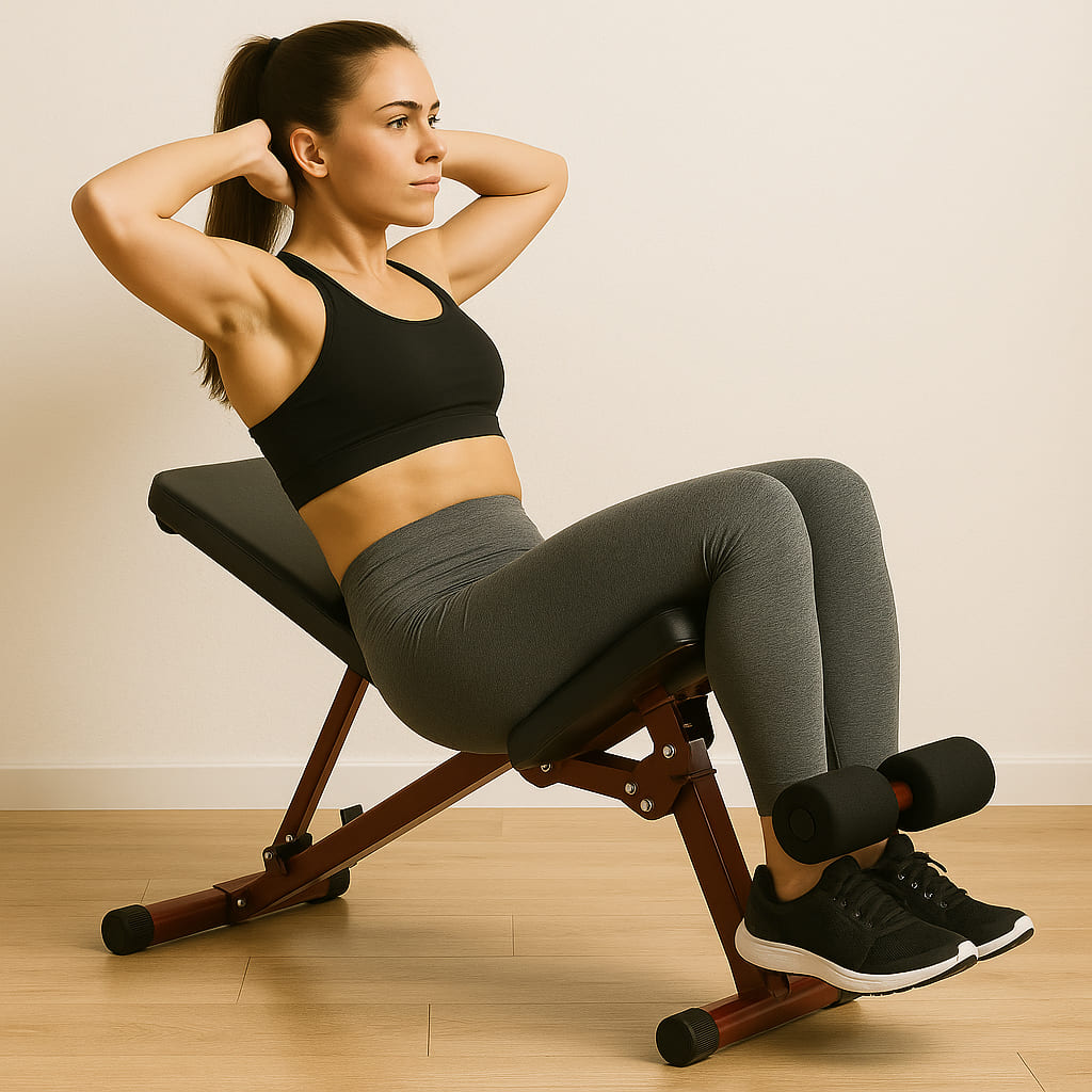 Woman exercising on Medivita RückenPro Bank for back strength