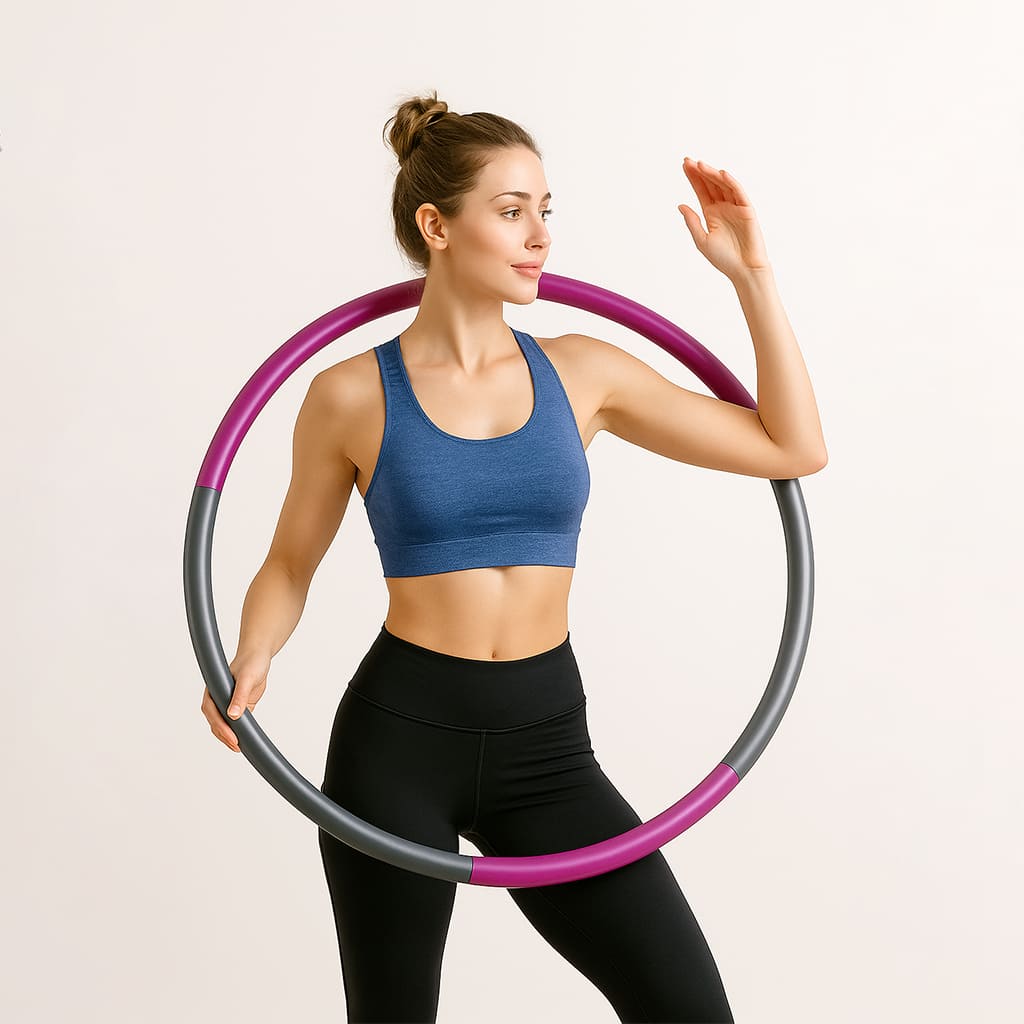 Frau mit Medivita SchlankReif für effektives Hüfttraining und definierte Taille in sportlicher Kleidung.